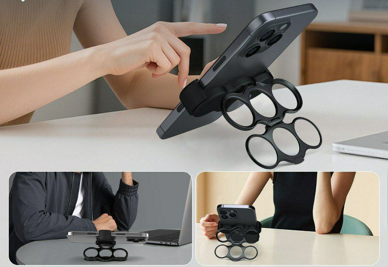 Support pour téléphone portable à double anneau et à trois doigts, anneau magique rotatif pliable, support paresseux, type de boucle de bureau