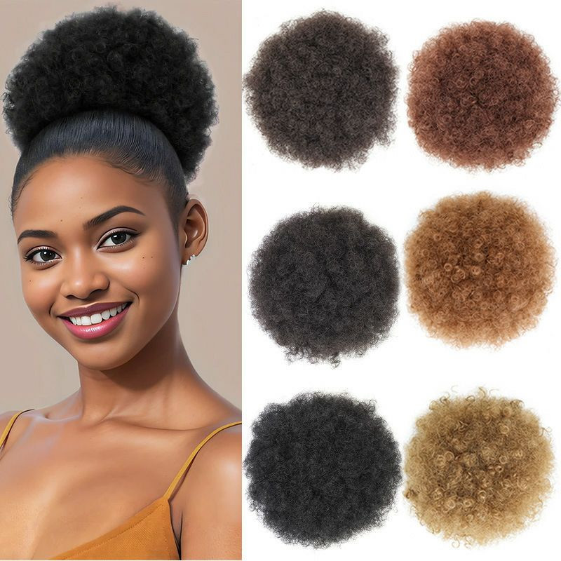 Extensions de cheveux afro Puff avec cordon de serrage - Queue de cheval afro - Cheveux synthétiques courts et bouclés