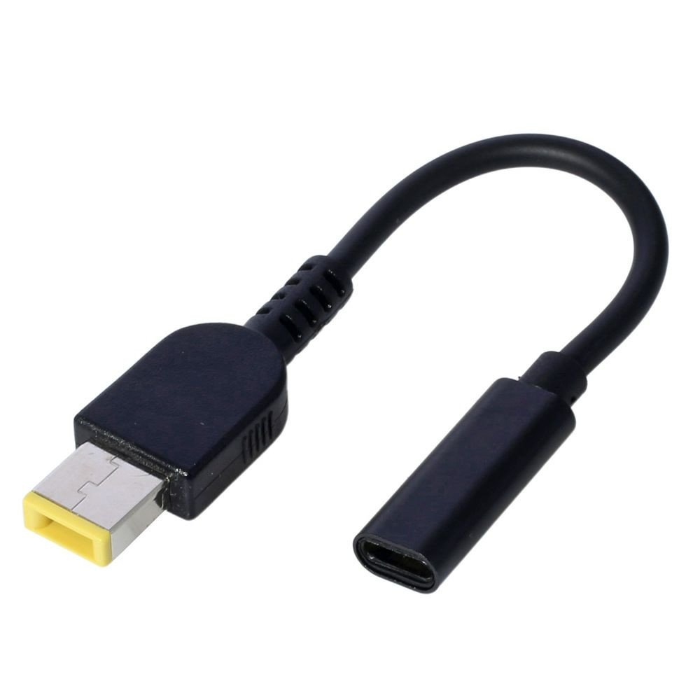 Adaptateur de câble JZK USB-C vers pointe fine pour ordinateurs portables Lenovo, doté d'un connecteur femelle USB Type C et d'un connecteur mâle jaune rectangulaire.